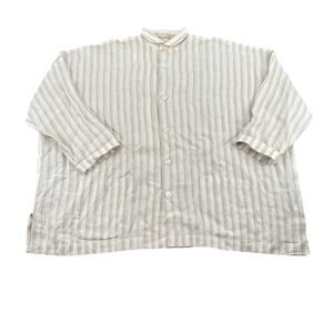 Eskandar Striped Linen Oversized Button Up Size 1 Lagenlook Minimalist